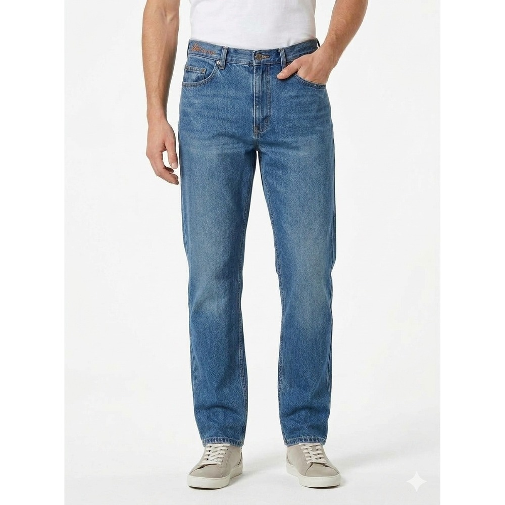 Vintage 80s Chic by h.i.s Denim Jeans Mens‎ 34 Straight Leg Orange Script